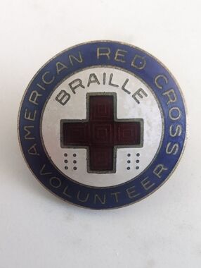 Vintage American Red Cross Volunteer Pin Braille Enamel Badge Numbered WWII Era